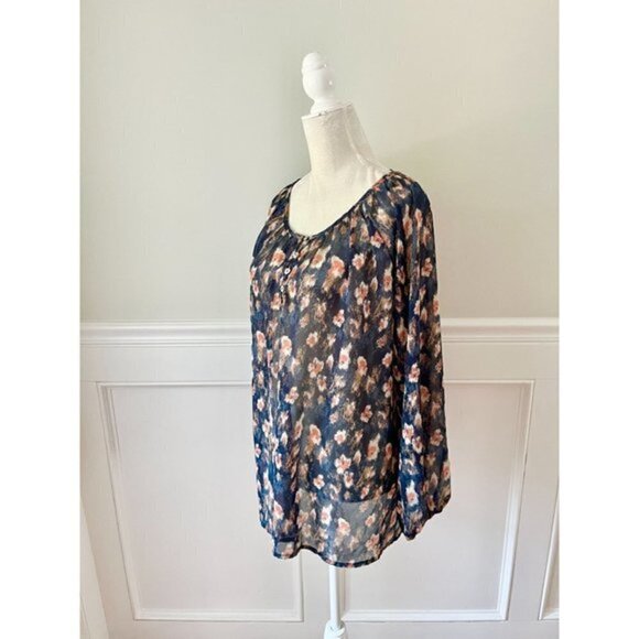 Honey Punch Blue Printed Blouse Top L - Picture 2 of 4